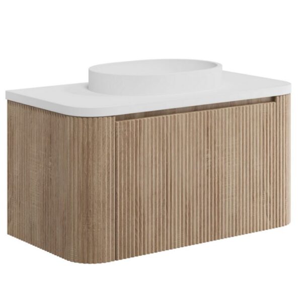 Sognare Linea Curve 1-Drawer Wall Hung Vanity Unit with Basin 900mm – Fluted Oak