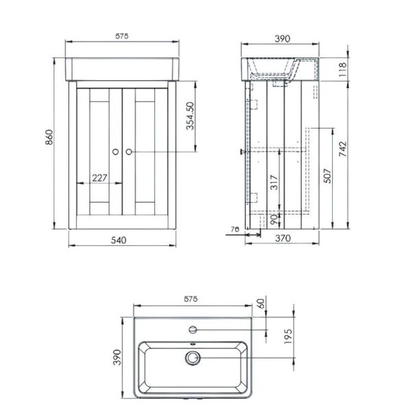 Tavistock Lansdown Matt Black 575mm Freestanding Unit & Basin - 1 or 2 Tap Hole - Image 3