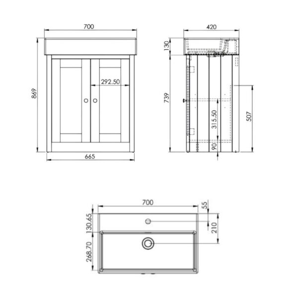 Tavistock Lansdown Matt Black 700mm Freestanding Unit & Basin – 1 Tap Hole - Image 3