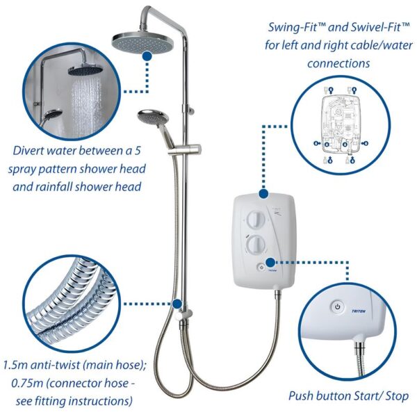 Triton T80Z Fast-Fit DuElec® Electric Shower -  9.5kW or 10.5kW - Image 6