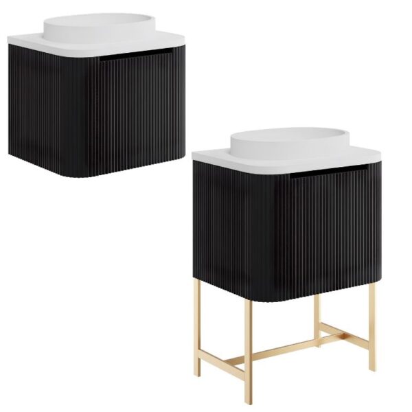 Sognare Linea Curve Black 600mm Basin Vanity Unit & Optional Brushed Brass Frame