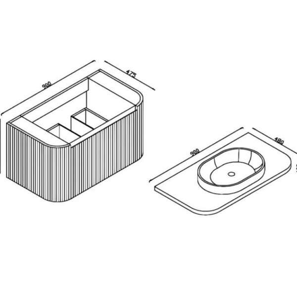 Sognare Linea Curve 1-Drawer Wall Hung Vanity Unit with Basin 900mm – Fluted Oak - Image 3