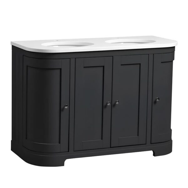 Tavistock Lansdown Matt Black Curved 1200 Underslung Unit & Double Basin