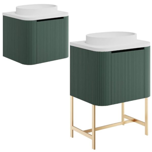 Sognare Linea Curve Reed Green 600mm Basin Vanity Unit & Optional Brushed Brass Frame