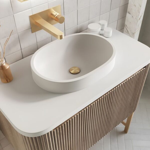 Sognare Linea Curve Oak 900mm Basin Vanity Unit & Brushed Brass Frame - Image 3