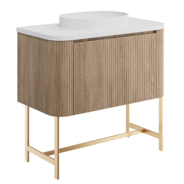 Sognare Linea Curve Oak 900mm Basin Vanity Unit & Brushed Brass Frame