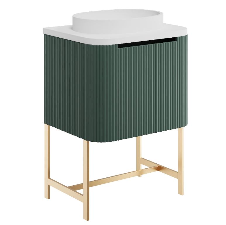 Sognare Linea Curve Reed Green 600mm Basin Vanity Unit & Optional Brushed Brass Frame - Image 3