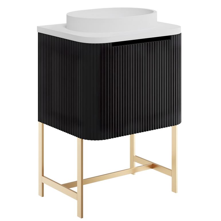 Sognare Linea Curve Black 600mm Basin Vanity Unit & Optional Brushed Brass Frame - Image 2