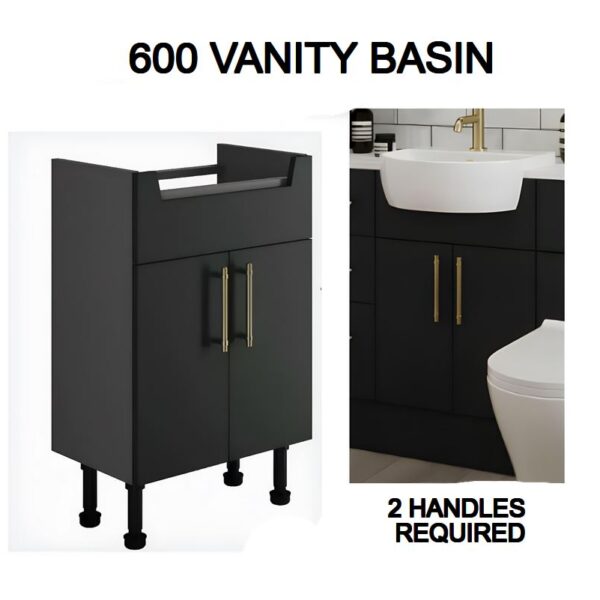 Caralina Matt Black Fitted Furniture Range-Create Your Own Size - 600 Vanity Unit