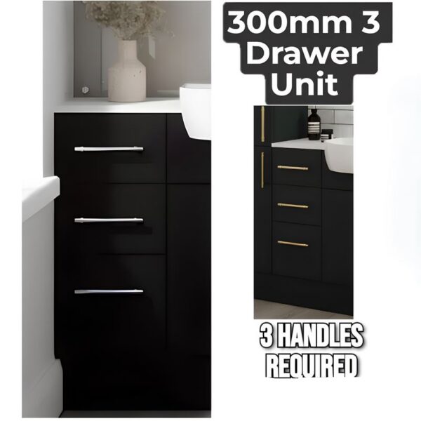 Caralina Matt Black Fitted Furniture Range-Create Your Own Size - 300mm Wide 3 Drawer Unit