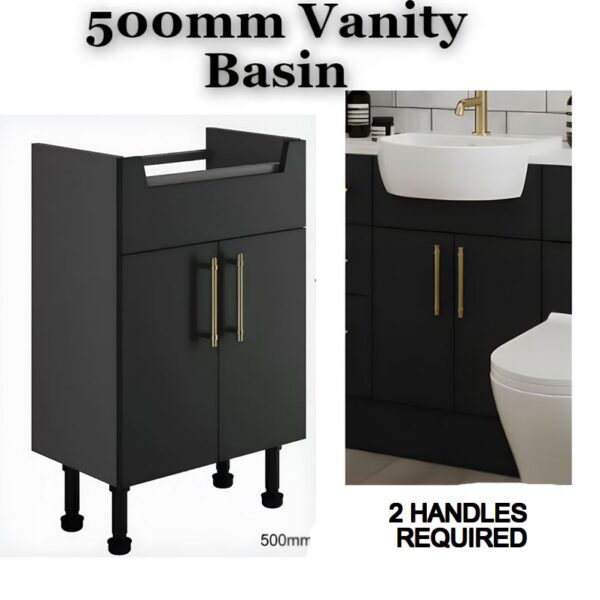 Caralina Matt Black Fitted Furniture Range-Create Your Own Size - 500mm Vanity Unit