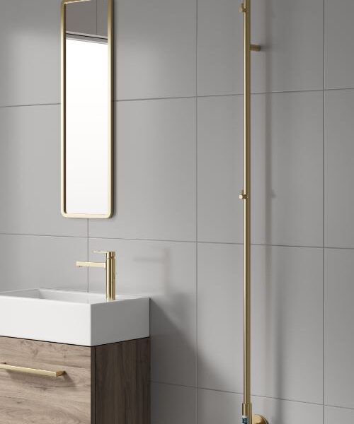 Reina Ines 1500 x 22mm Brushed Brass Electric Heated Towel Rail - Image 2