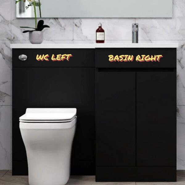 Right handed black vanity unit & wc unit,sink,comfort height toilet,seat and concealed cistern