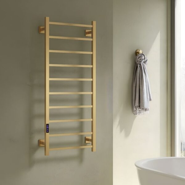 Reina Velino Brushed Brass Electric Towel Rail Radiator - Image 2