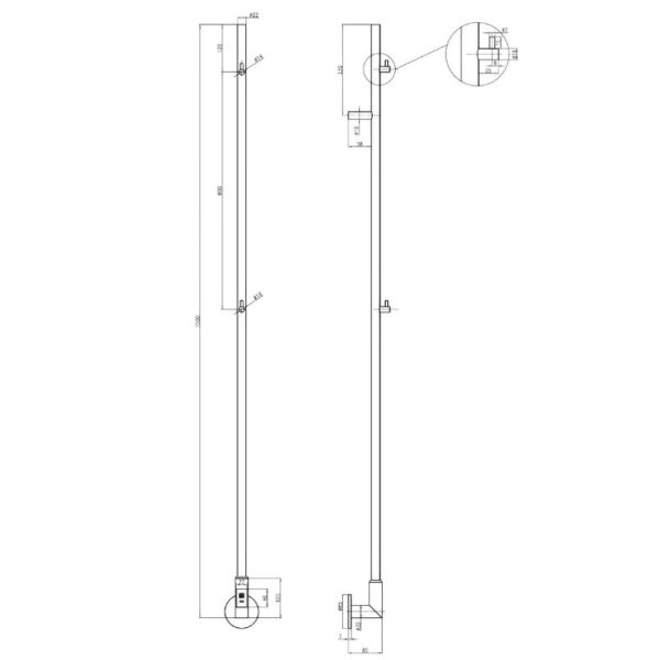 Reina Ines 1500 x 22mm Matt Black Electric Heated Towel Rail - Image 2