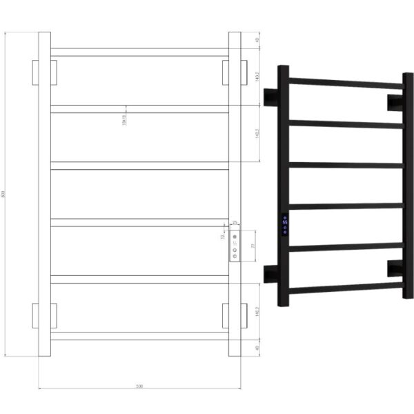 Reina Velino Matt Black Electric Towel Rail Radiator - 800 x 500