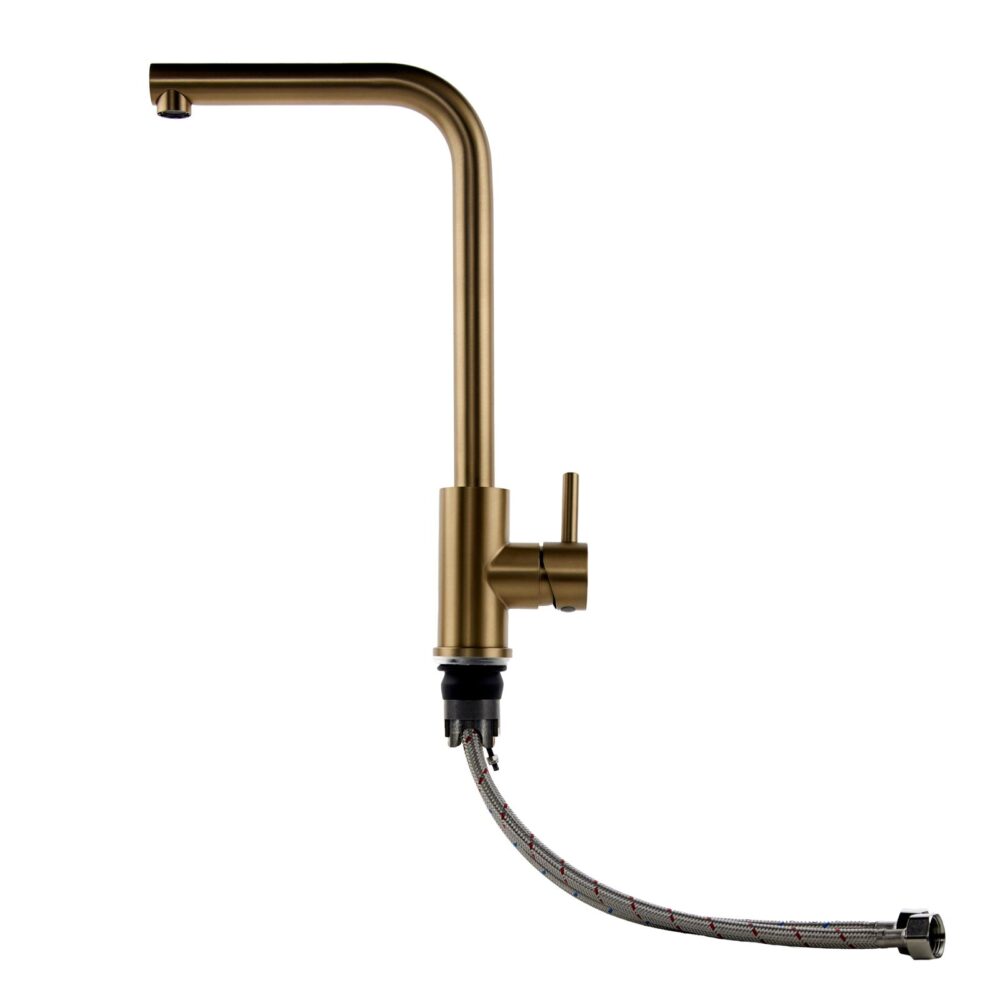 Top-Fix Brushed Brass L Single Lever Kitchen Mixer Tap - Image 4