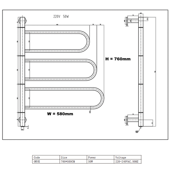 Reina Orne Electric Designer Stainless Steel Heated Towel Rail - Image 5