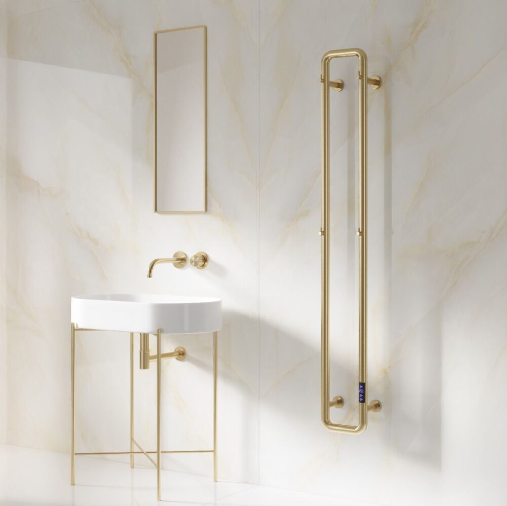Reina Pelmo Brushed Brass 1500 x 200 Electric Radiator - Image 2