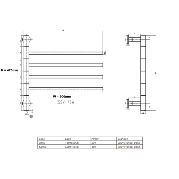 Reina Rance Electric Designer Stainless Steel Heated Towel Rail - Image 5