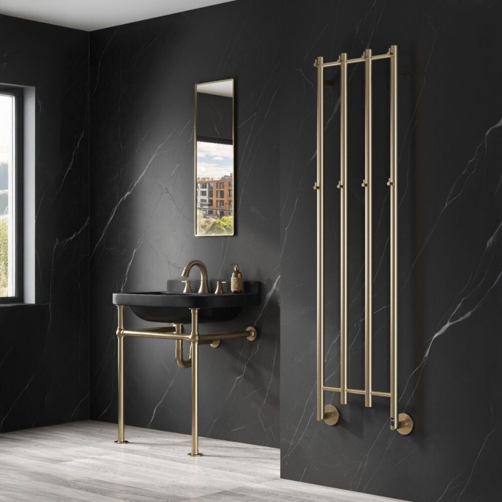 Reina Solara Brushed Brass 1500x400 Electric Radiator - Image 2