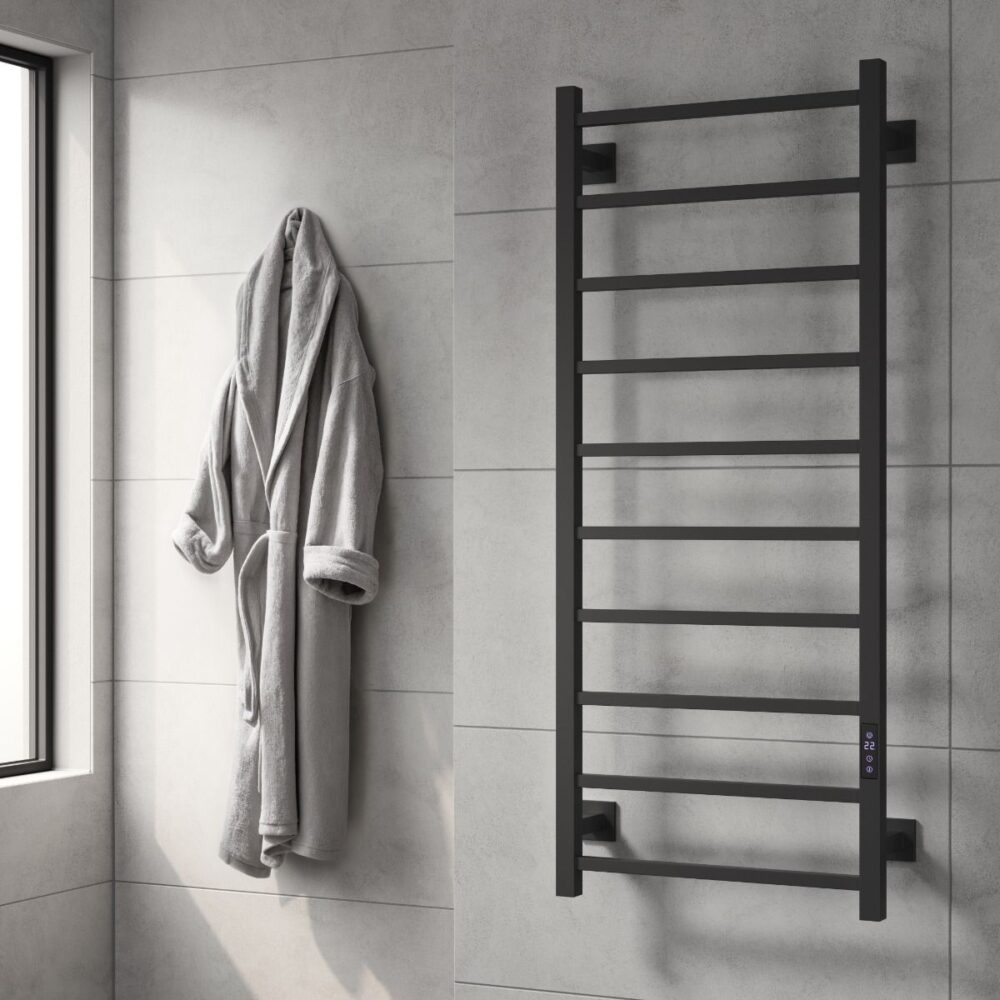 Reina Velino Matt Black Electric Towel Rail Radiator - Image 2