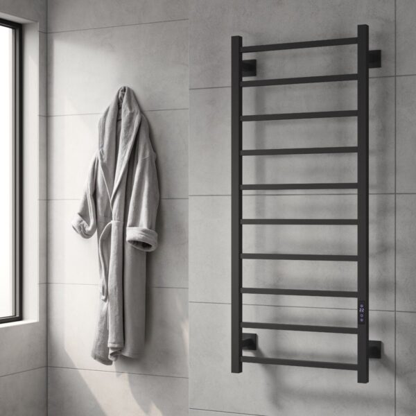 Reina Velino Matt Black Electric Towel Rail Radiator - Image 2