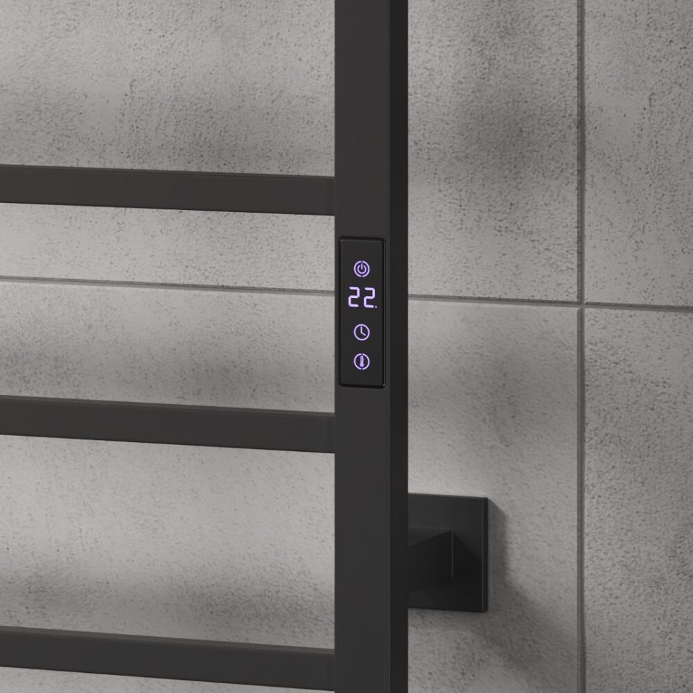 Reina Velino Matt Black Electric Towel Rail Radiator - Image 3