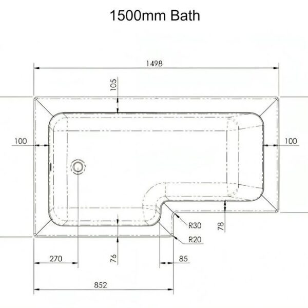 L Shaped Bath & Panel With Gunmetal Screen & Waste - Image 8