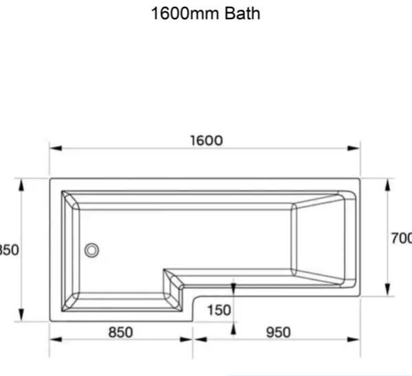 L Shaped Bath & Panel With Gunmetal Screen & Waste - Image 9