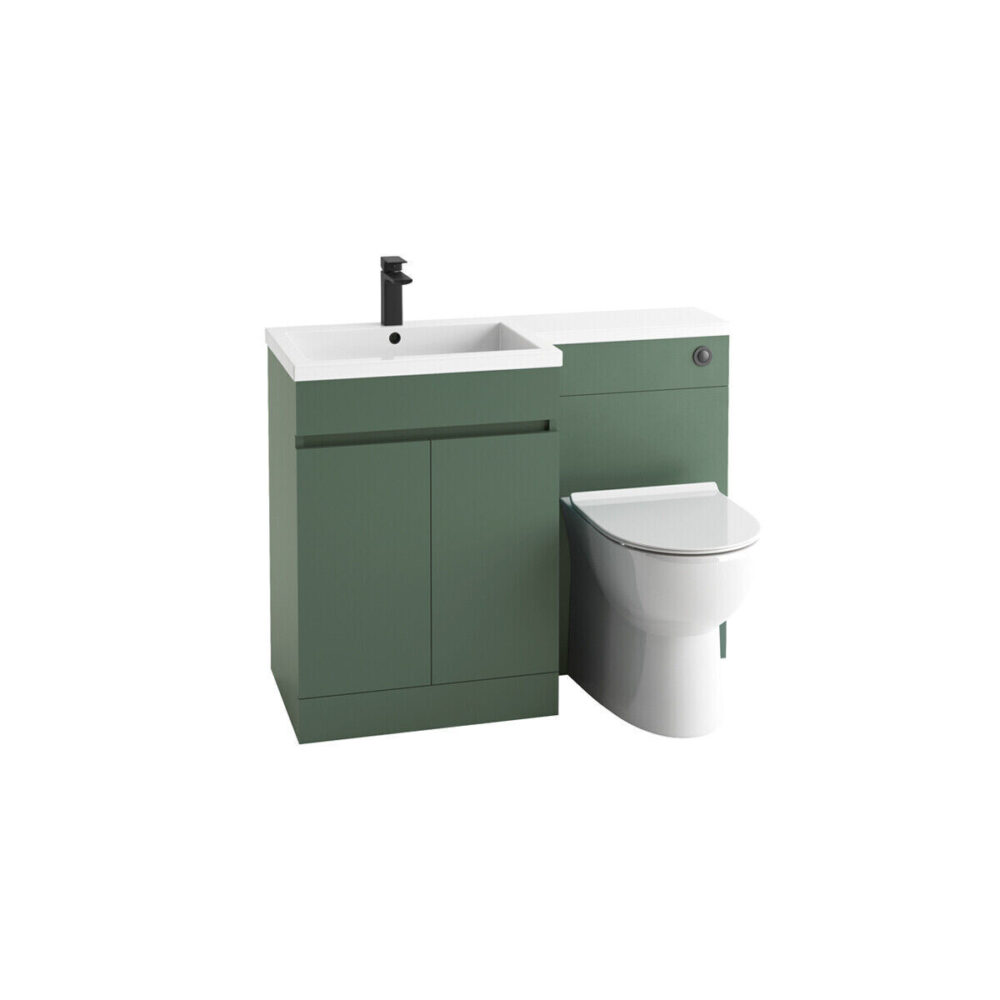 Matt Black Complete Modern L Shaped Matt Green 1100 mm Vanity Unit Bathroom Package - Image 8