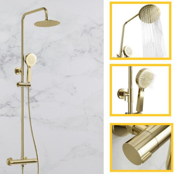 Matt Grey & Brushed Brass Full P Shaped Bathroom Suite - Image 2