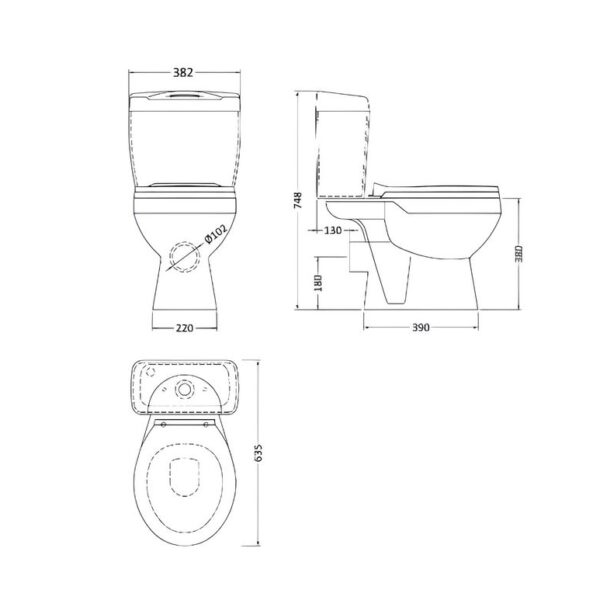Nuie Melbourne Close Coupled Toilet with Push Button Cistern - Image 4