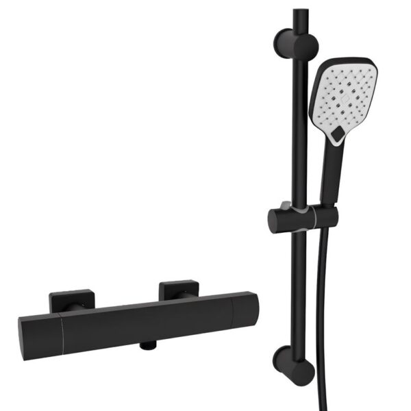 Kartell Kolt Thermostatic Round Bar Shower Valve with Shower Kit – Black