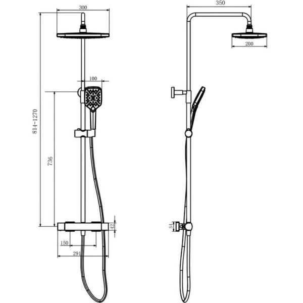 Kartell Kolt Chrome Bar Shower with Drencher and Handset - Image 2