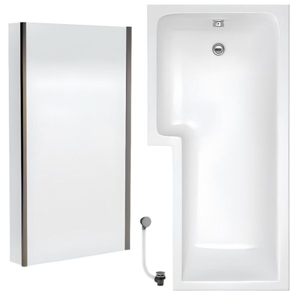 L Shaped Bath & Panel With Gunmetal Screen & Waste