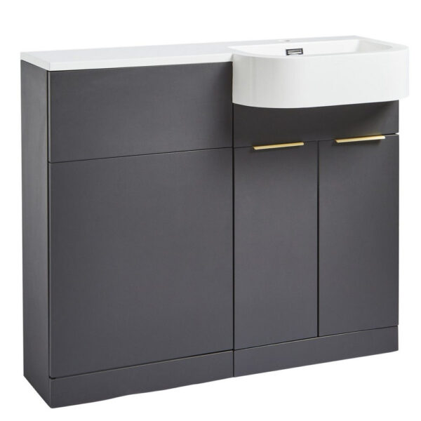 Matt Grey & Brushed Brass Full P Shaped Bathroom Suite - Image 5