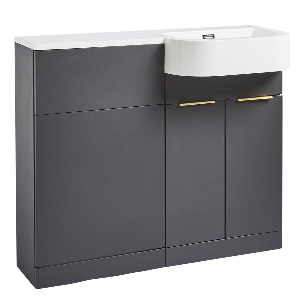 Matt Grey & Brushed Brass Full P Shaped Bathroom Suite - Image 5