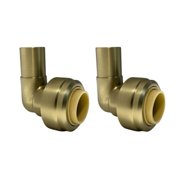 Ellsi Radiator Valve Brushed Brass Push Fit Stem Elbow 15 x 15mm Pair