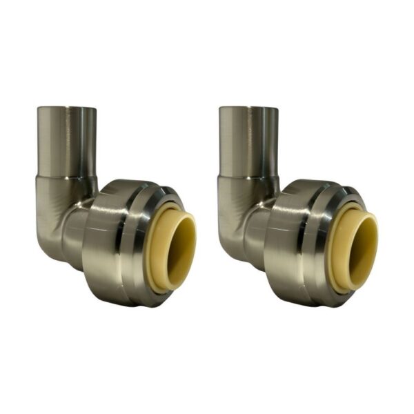 Ellsi Radiator Valve Brushed Nickel Push Fit Stem Elbow 15 x 15mm Pair