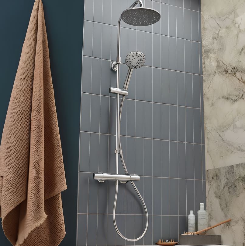 Tavistock Merit Push Button Cold Touch Thermostatic Shower with Fixed Head & Handset - Chrome - Image 3