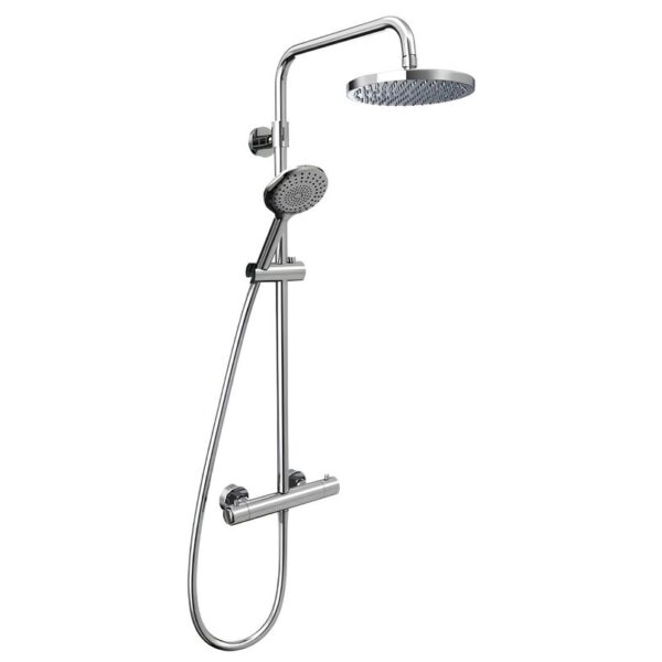 Tavistock Merit Push Button Cold Touch Thermostatic Shower with Fixed Head & Handset - Chrome