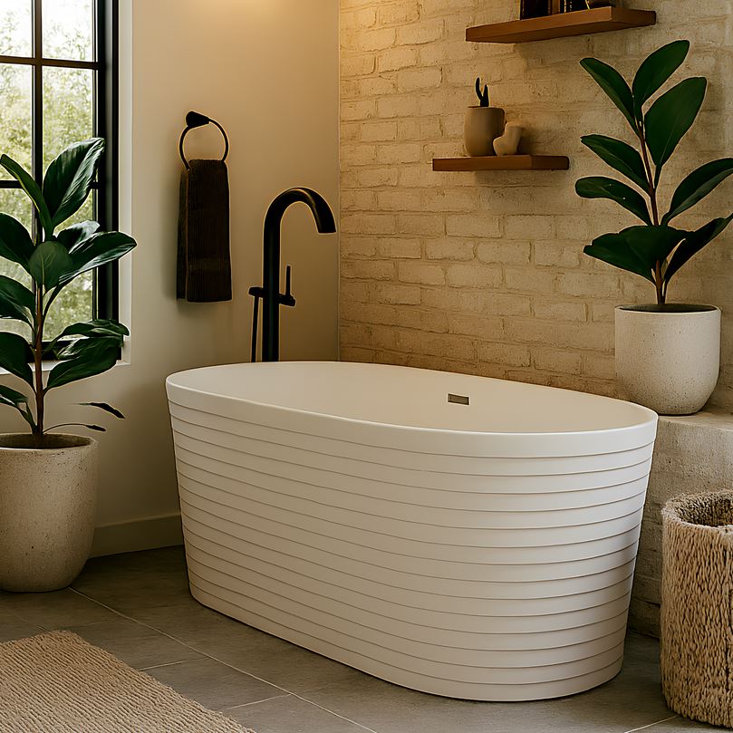 Rosa Fluted 1650mm Matt White Free Standing Bath