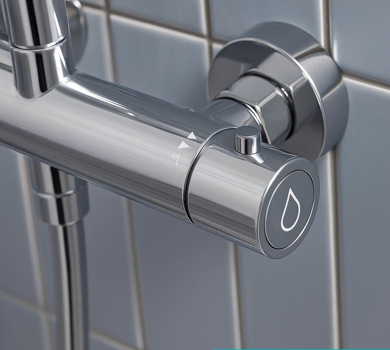 Tavistock Merit Push Button Cold Touch Thermostatic Shower with Fixed Head & Handset - Chrome - Image 4