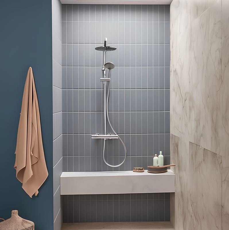 Tavistock Merit Push Button Cold Touch Thermostatic Shower with Fixed Head & Handset - Chrome - Image 2