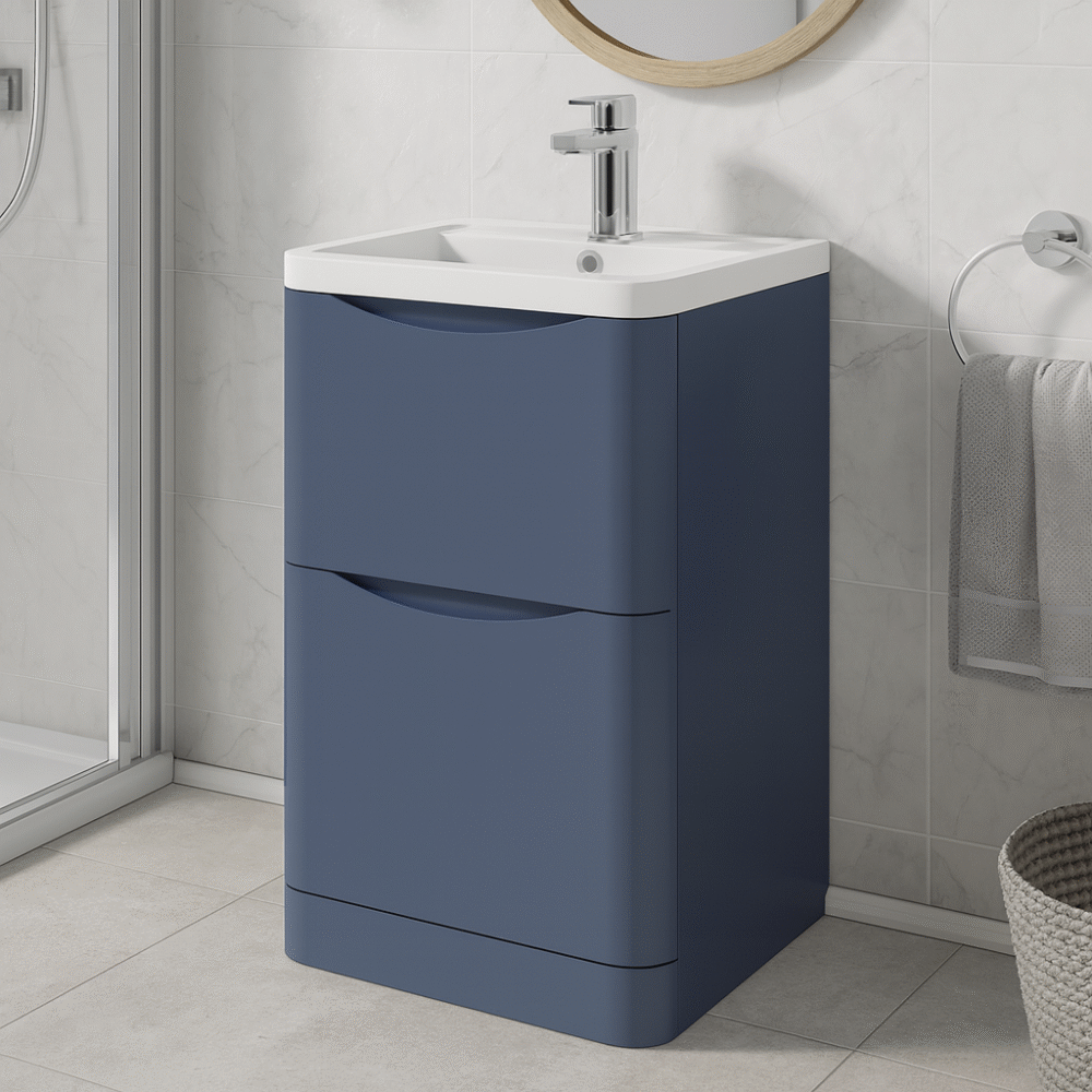 Nuie Blue 600 Floor Standing 2 Drawer Unit & Polymarble Basin - Image 3