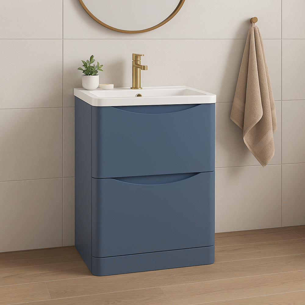 Nuie Blue 600 Floor Standing 2 Drawer Unit & Polymarble Basin - Image 2