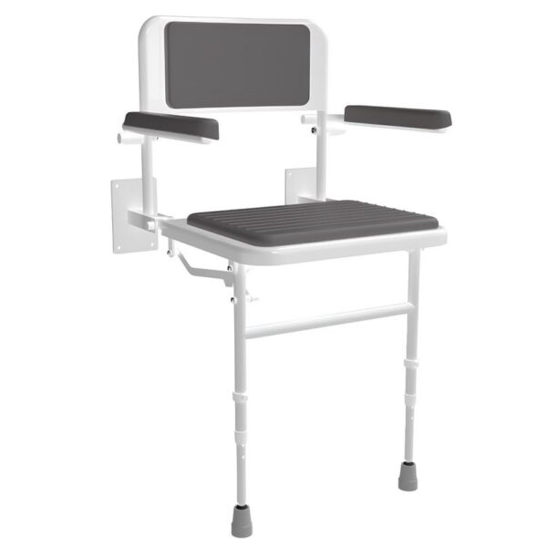 Fitzroy of London Grey Folding Wall Mounted Shower Seat With Legs & Arms