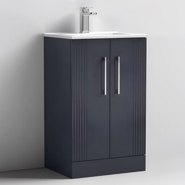 Nuie Deco 500mm Soft Black Fluted Floor Standing 2 Door Vanity & Basin