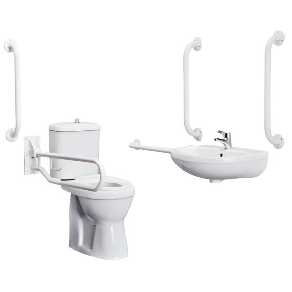 Doc M Pack - Accessible Bathroom Toilet, Basin and Grab Rails - White